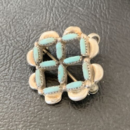 Zuni Blue Turquoise Pin Pendant | Sterling Silver | Authentic Native American Handmade | 12133