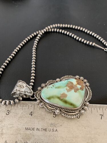 Navajo Green Royston Turquoise Pendant Necklace | Sterling Silver | Authentic Native American Handmade | 1935