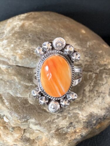 Navajo Orange Spiny Oyster Ring | Sterling Silver | Sz 9.5 | Authentic Native American Handmade | 13282