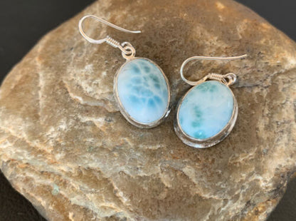 Navajo Blue Larimar Dangle Earrings | Sterling Silver Beads | Authentic Native American Handmade | 1615