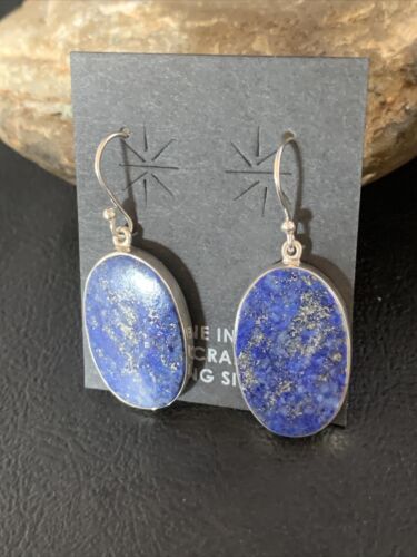 Native American Blue Lapis Lazuli Dangle Drop Earrings | Sterling Silver | 1" | 14090 - Masha USA
