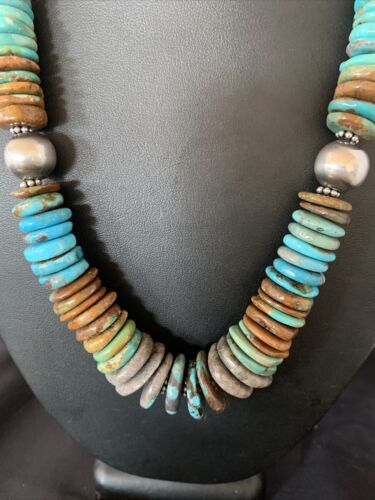 Navajo Blue Green Turquoise Necklace | Sterling Silver | Authentic Native American | 20" | 12910 | Graduated