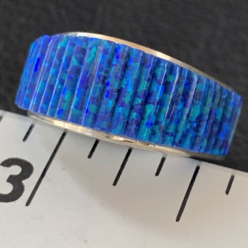 Navajo Blue Opal Inlay Band Ring | Sz 7 | Authentic Native American Handmade | 12414