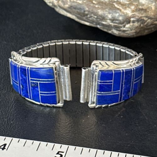 Authentic Navajo Men's Wristwatch | Blue Lapis Lazuli Inlay | Sterling Silver Tips | Native American Jewelry | 14396