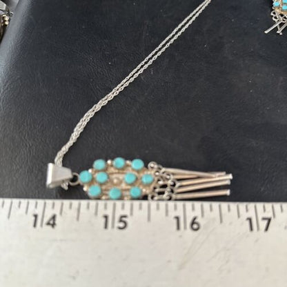 Native American Zuni Kingman Turquoise Necklace Pendant Earrings Set | Sterling Silver | 14487