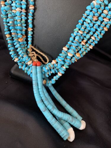 Native American Santo Domingo Spiny Blue Turquoise Shell Jacla Necklace | 36" | 13190