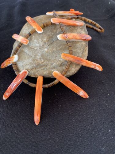 Navajo Orange Spiny Oyster Bone Stick Bead Necklace | Sterling Silver | 22" | Authentic Native American Handmade | 00680
