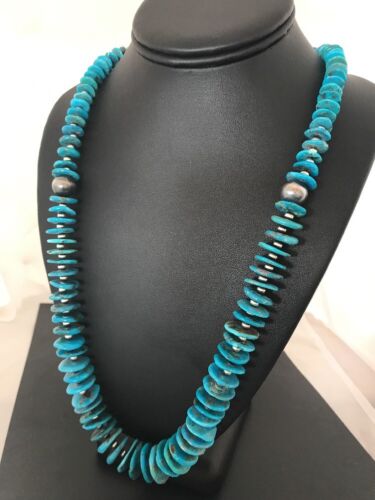 Navajo Kingman Turquoise Pendant Graduated Necklace | Sterling Silver | Authentic Native American | 30"