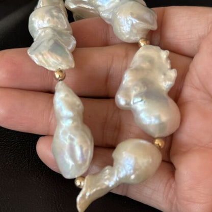 Native American White Baroque Pearl Necklace | Gold Filled Beads | 20" | 14236 - Masha USA