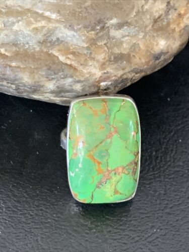 Adjustable Navajo Green Mojave Turquoise Ring | Sterling Silver | Sz 8 | 11790