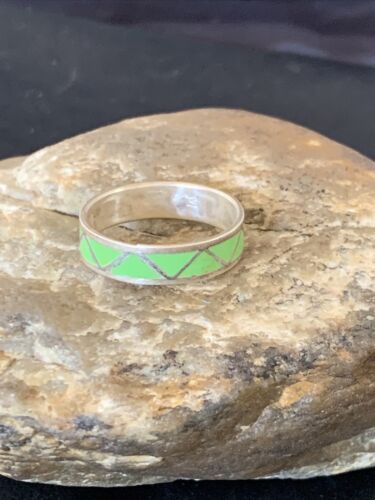 Navajo Men's Band Ring | Sterling Silver Green Gaspeite Inlay | Sz 12 | Authentic Native American Handmade | 12462