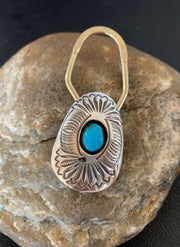 Navajo Turquoise Keyring | Sterling Silver | 2" | Authentic Native American Handmade | 11596