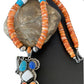 Navajo White Buffalo, Blue Turquoise Spiny Oyster Multi-Stone Pendant | Authentic Native American Sterling Silver | Multi-Stone | 02188