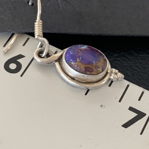 Navajo Purple Turquoise Dangle Inlay Earrings | Sterling Silver | Authentic Native American Handmade | 12683