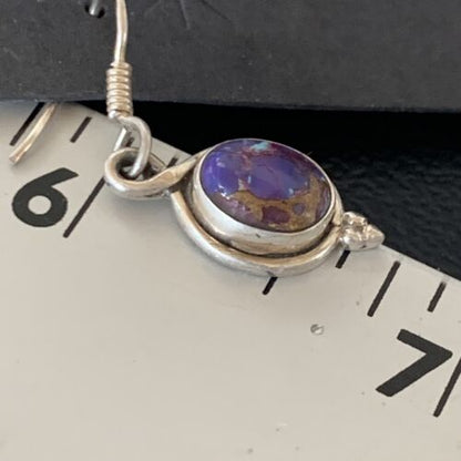 Navajo Purple Turquoise Dangle Inlay Earrings | Sterling Silver | Authentic Native American Handmade | 12683