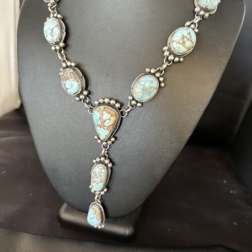 Navajo Golden Hills Turquoise Lariat Necklace | Sterling Silver | Authentic Native American Handmade | 14407