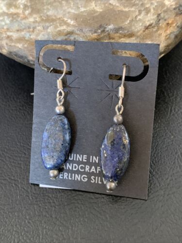 Navajo Blue Lapis Lazuli Bead Dangle Drop Earrings | Sterling Silver | Authentic Native American Handmade | 13062