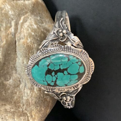 Native American Men's Blue Spiderweb Turquoise Cuff Bracelet | Sterling Silver | 14134