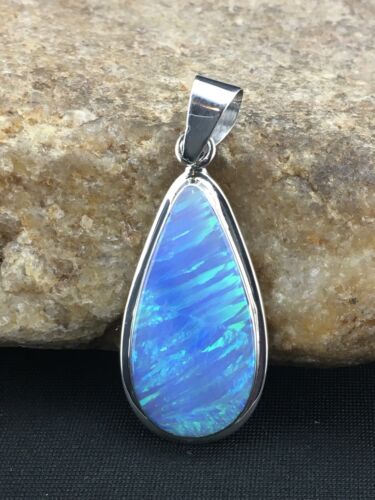 Native American Navajo Blue Opal Inlay Pendant | Sterling Silver | 1.75" | 1124 - Masha USA