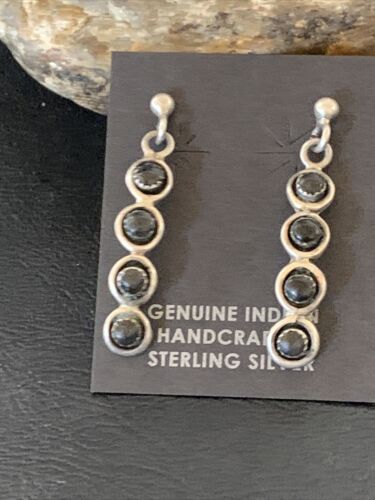 Navajo Multi-Stone Black Onyx Drop Earrings | Sterling Silver | 1.25" | 12649