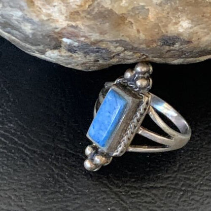 Women's Adjustable Navajo Denim Lapis Ring | Sterling Silver | Sz 5 | Authentic Native American Handmade | 12452