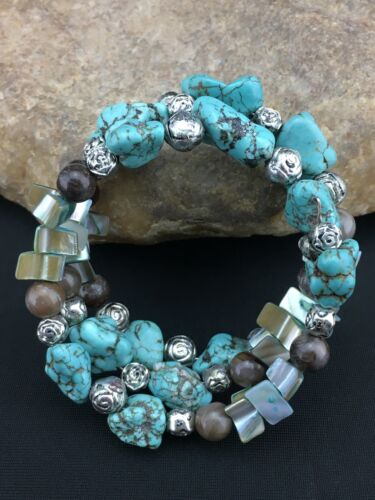 Native American Navajo Turquoise Bracelet | Stainless Steel Memory Wire | 1318