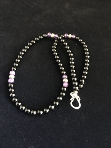 Navajo Black Onyx Necklace for Men | Sterling Silver | 18" | Authentic Native American Handmade | 10028 - Masha USA