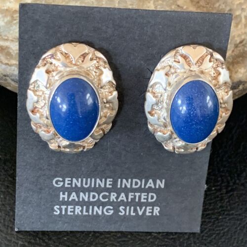 Native American Women's Blue Lapis Nugget Earrings | Sterling Silver | 13017