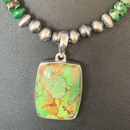 Navajo Pearls Green Mojave Turquoise Pendant Necklace | Sterling Silver | Native American Handmade | 13462