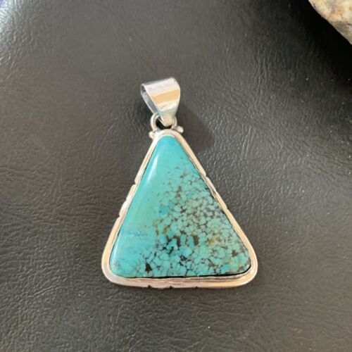 Navajo Men's Pendant | Sterling Silver Spiderweb Turquoise | 2" | Authentic Native American Handmade | 10751