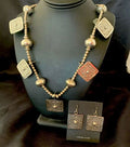 Navajo Square Blue Naja Necklace Set | Authentic Native American Sterling Silver | Handmade Stamped | 10767