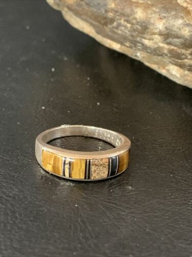 Navajo Black Onyx Coffee Tiger's Eye Inlay Ring | Sterling Silver | Sz 6.5 | 10794