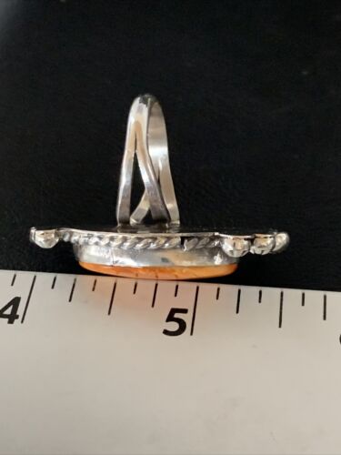 Native American Orange Spiny Oyster Navajo Ring | Sterling Silver | Sz 8 | 13283