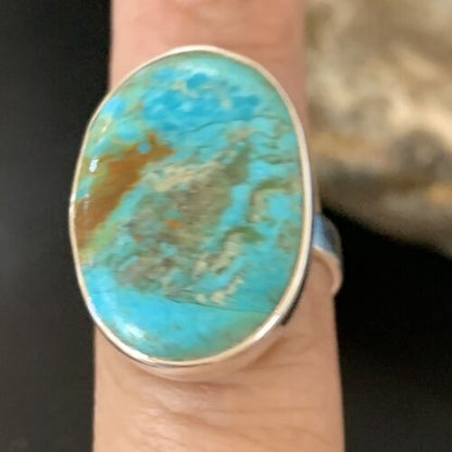 Navajo Blue Kingman Turquoise Ring | Sterling Silver | Sz 8 | Authentic Native American Handmade | 12795