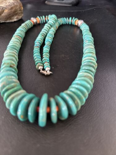 Navajo Turquoise Spiny Oyster Necklace | Sterling Silver | Authentic Native American | 32" | 14362