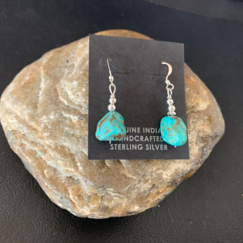 Navajo Turquoise Bead Nugget Earrings | Sterling Silver Pearls | Authentic Native American Handmade | 1" | 12897