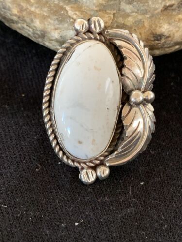 Navajo White Buffalo Turquoise Ring | Sterling Silver | Sz 9.5 | Authentic Native American Handmade | 143