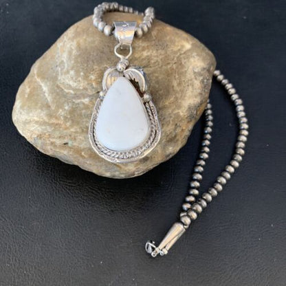 Men's Women's White Buffalo Turquoise Pendant | Sterling Silver Necklace | Native American Handmade | 14197 - Masha USA