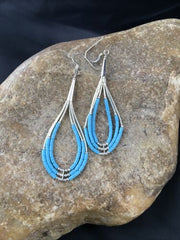 Native American Turquoise Heishi Tube Dangle Earrings | Sterling Silver | 2" | 8875