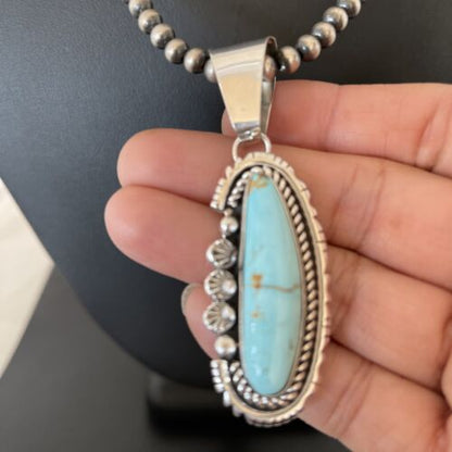 Men's Dry Creek Turquoise Pendant Necklace | Navajo Pearls | Sterling Silver | Authentic Native American Handmade | 1181