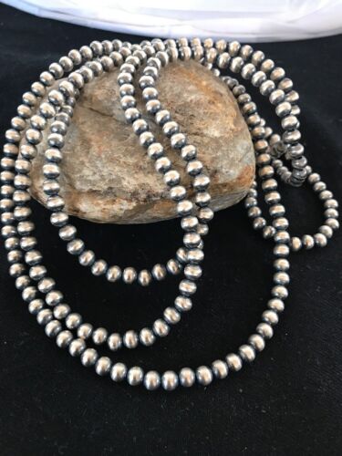 Navajo Pearls Sterling Silver Bead Necklace | 6mm | 51" Length | Native American | 90651