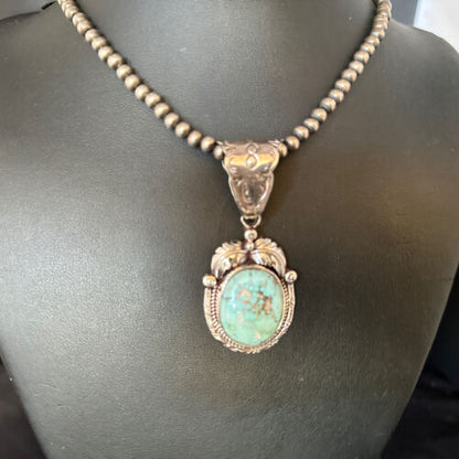 Navajo Blue Golden Hills Pendant Necklace | Sterling Silver | Authentic Native American Handmade | 14623