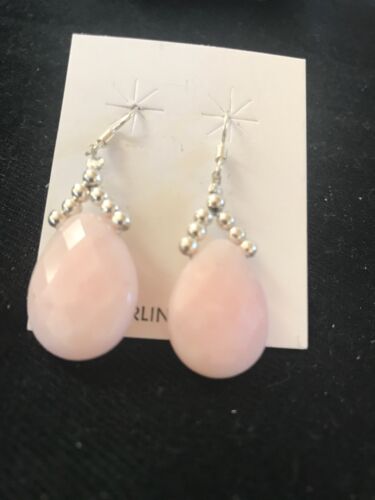 Navajo Pink Opal Bead Dangle Drop Earrings | Sterling Silver | Authentic Native American Handmade | 00304