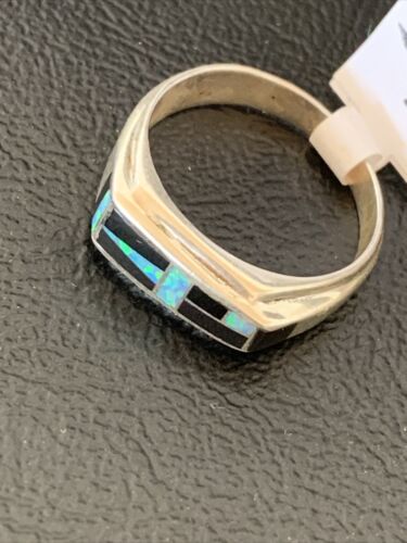 Navajo Multi-Color Opal & Black Onyx Inlay Ring | Sterling Silver | Sz 9.5 | 14677