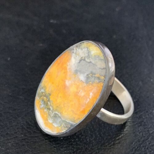 Navajo Yellow Bumble Bee Jasper Ring | Sterling Silver | Sz 8 Adjustable | Authentic Native American Handmade | 14020