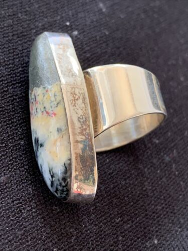 Southwestern Navajo Cinnabrite Ring | White Black | Sterling Silver | Sz 7.5 | 1557
