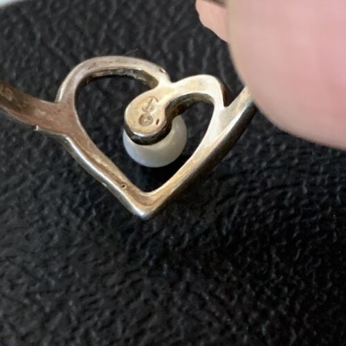 Navajo Old Pawn White Pearl Heart Ring | Sterling Silver | Sz 7 | Authentic Native American Handmade | 13177