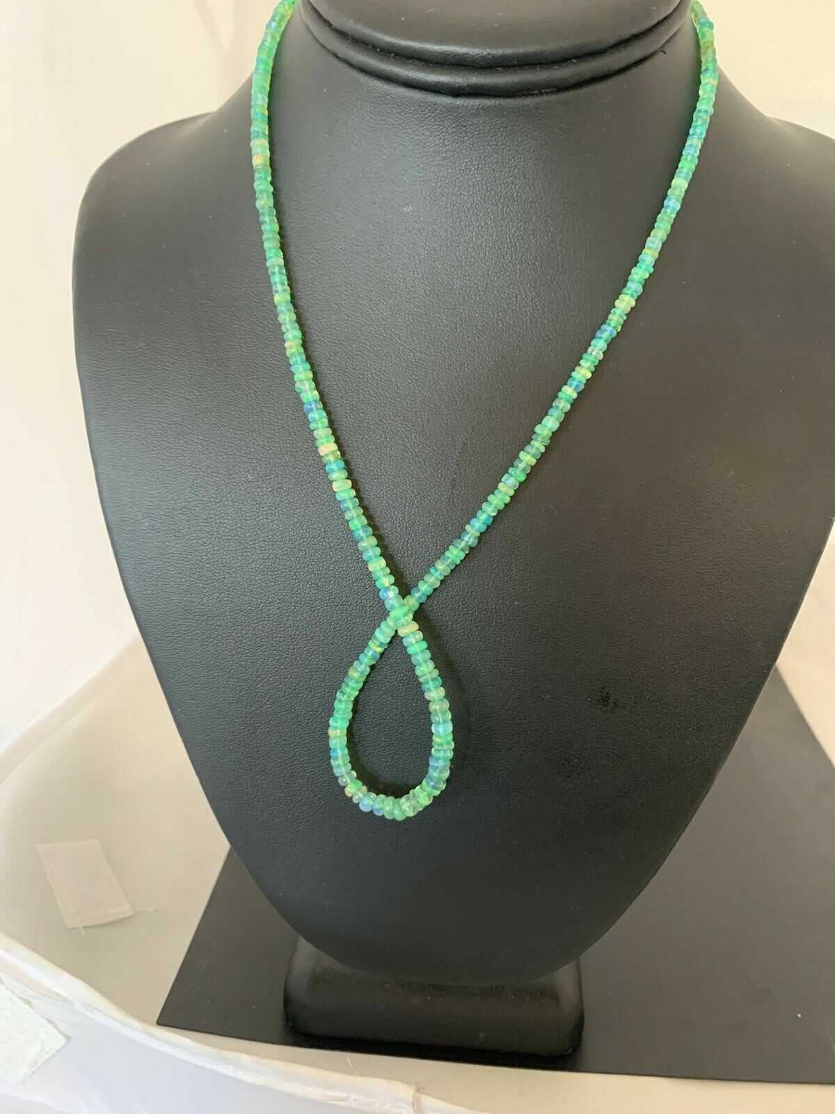 Southwestern Women's Necklace | Sterling Silver | Green Fire Faux Opal Beads | 18" | 00182