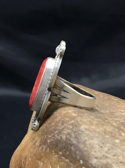 Native American Navajo Spiny Oyster Ring | Sterling Silver | Sz 7 | 4191