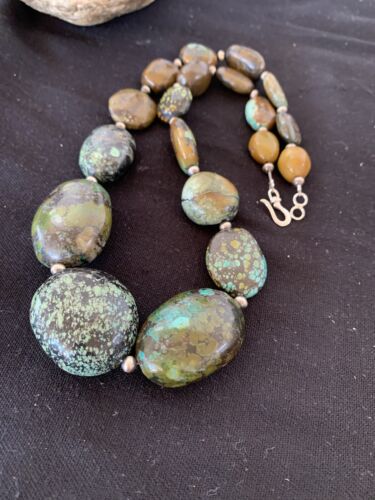 Navajo Graduated Sterling Silver Natural Blue Nugget Turquoise Necklace | Authentic Native American | 22" | 00622